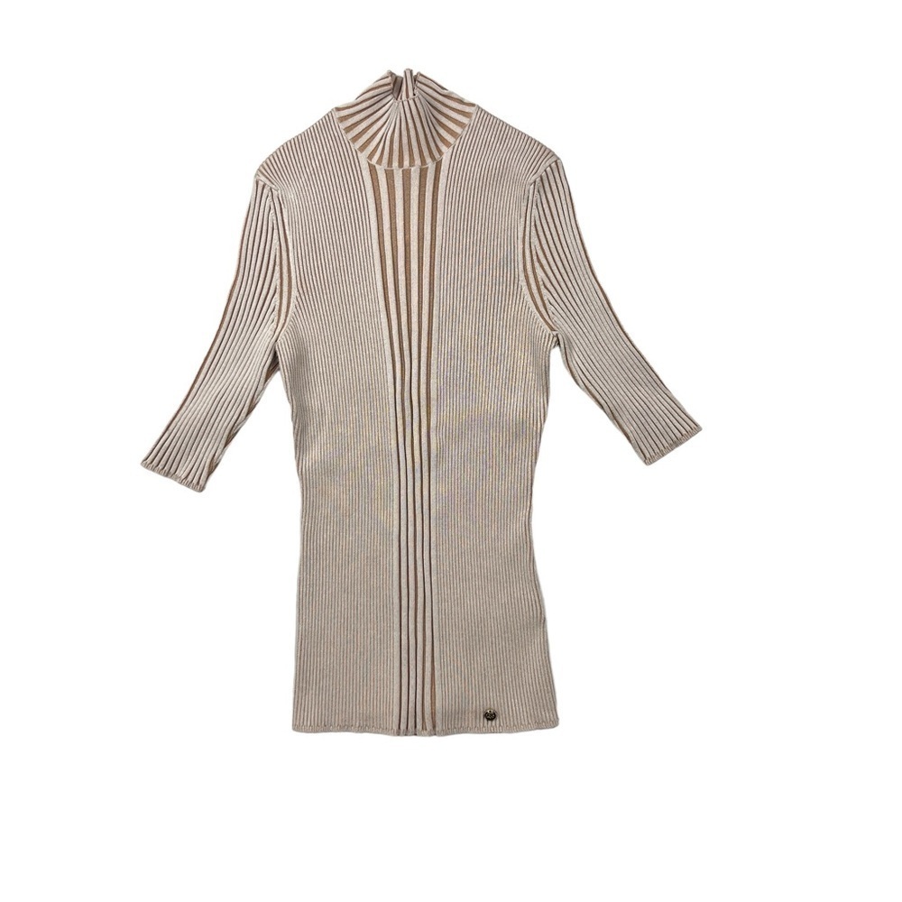 NWT Ted Baker White Plated Ribbed Knit Mock Turtleneck Sweater